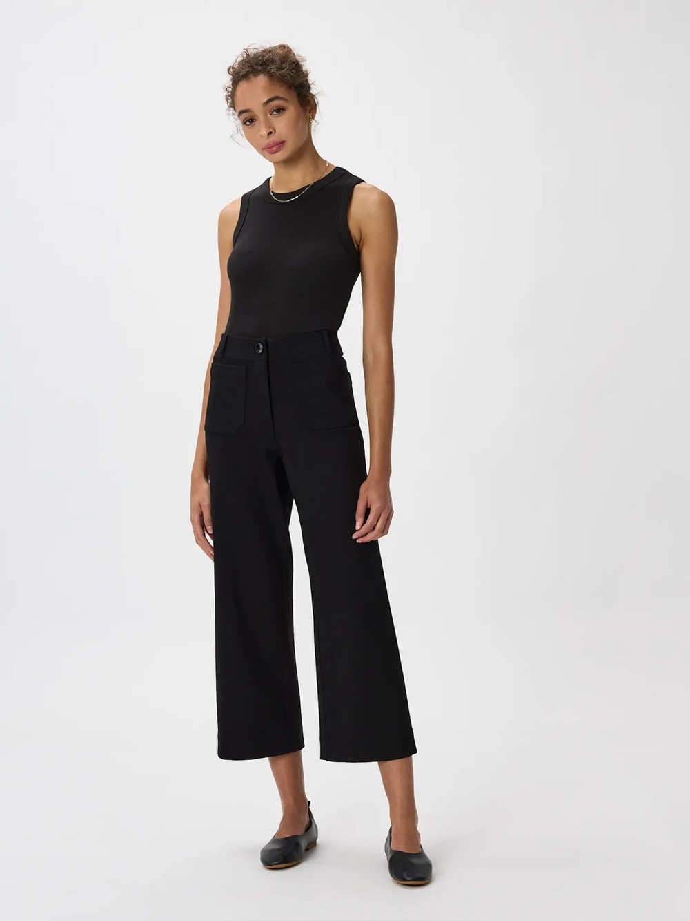 Quince Ultra-Stretch Ponte Cropped Wide Leg Pants Black